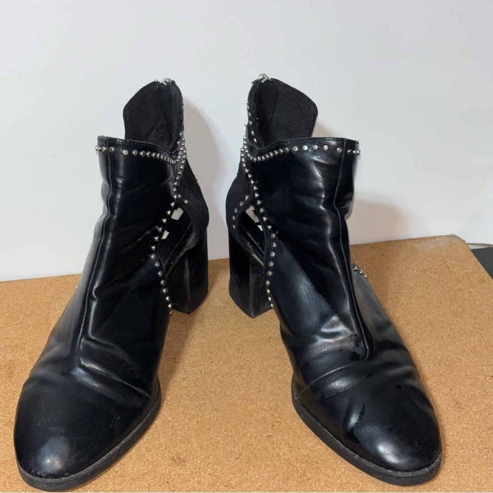 Zara Black Ankle Booties Size 8 Cutouts Block Heel Studs